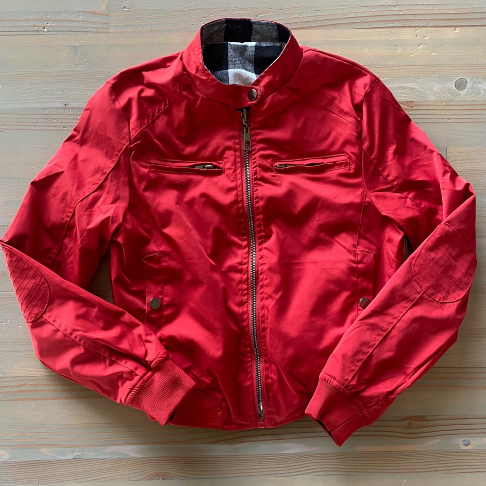 NWT Red Reversible Bomber Moto Jacket Coat XS S - Picture 2 of 8